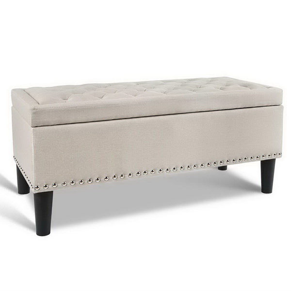 Ottoman with Fabric Storage  - Taupe