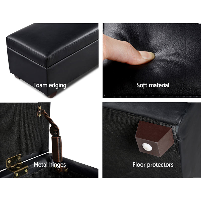 Ottoman w/ Faux PU Leather Storage  - Black
