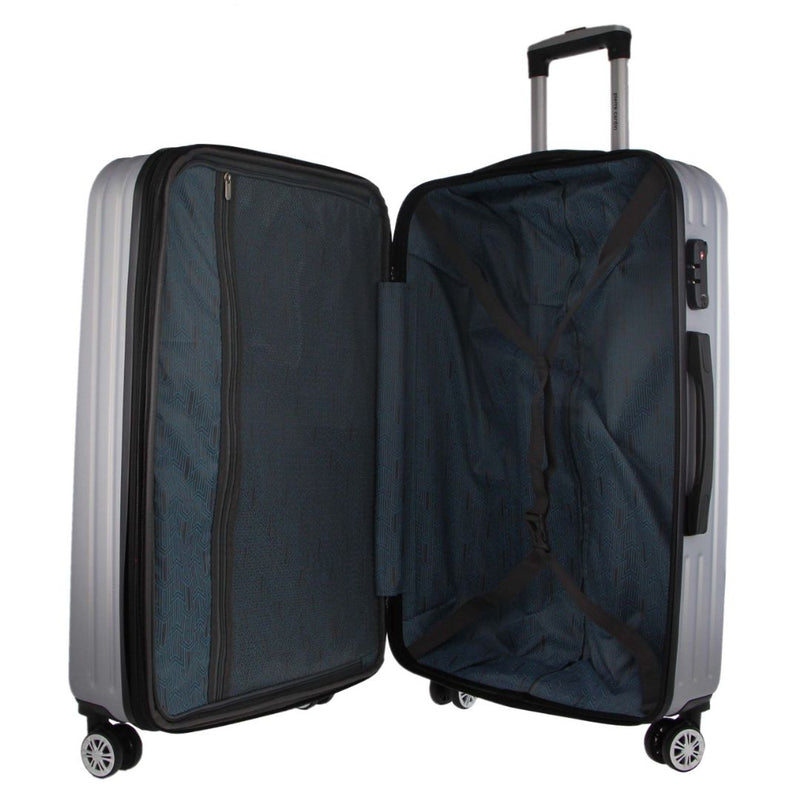 Pierre Cardin Hard Shell 4 Wheel Suitcase - Cabin - Silver - With Hidden Compartment