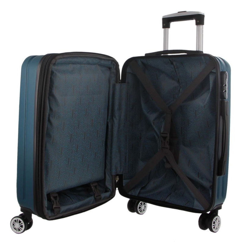 Pierre Cardin Hard Shell 4 Wheel Suitcase - Cabin - Teal - With Hidden Compartment