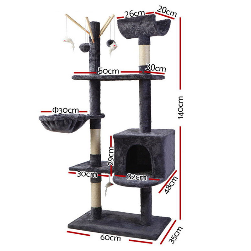 i.Pet Cat Tree 140cm Trees Scratching Post Tower Condo House Furniture Wood