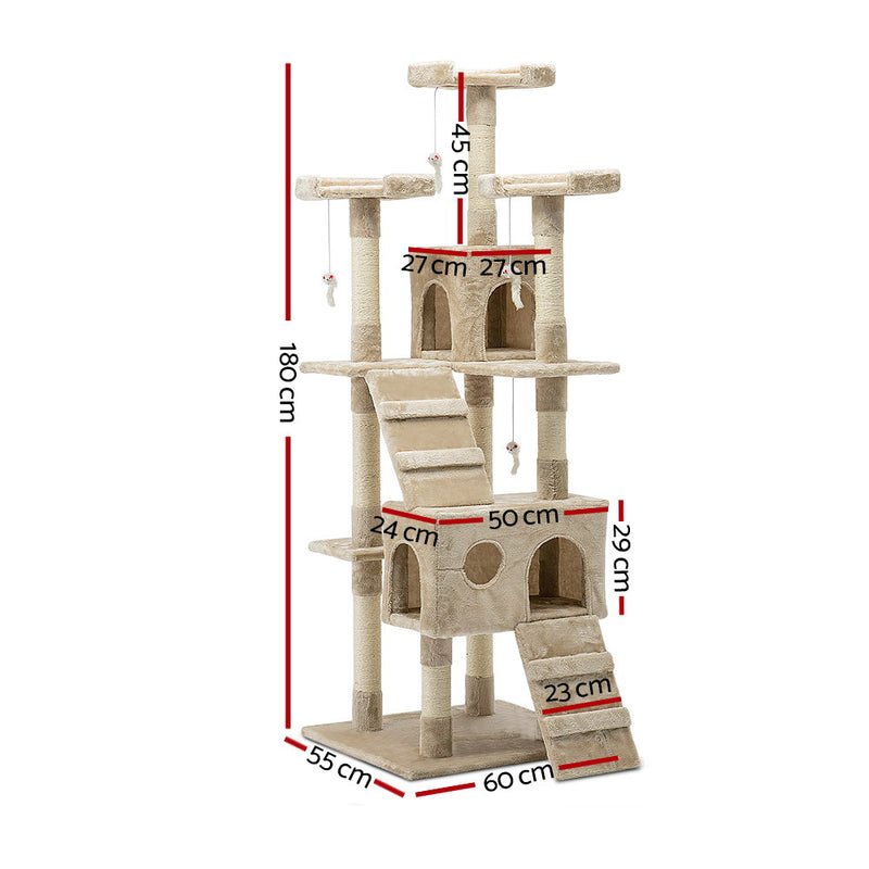 i.Pet Cat Tree 180cm Trees Scratching Post Tower Condo House Furniture Wood Beige