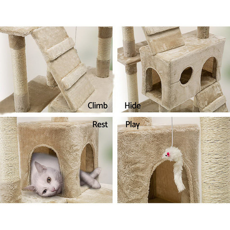 i.Pet Cat Tree 180cm Trees Scratching Post Tower Condo House Furniture Wood Beige