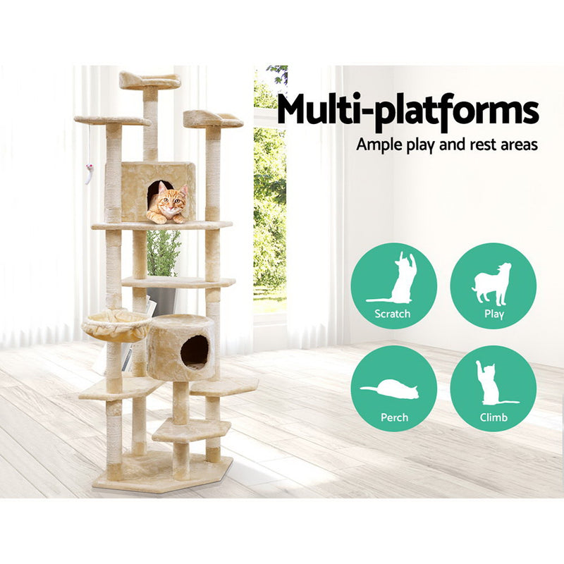 i.Pet Cat Tree 203cm Trees Scratching Post Tower Condo House Furniture Wood Beige