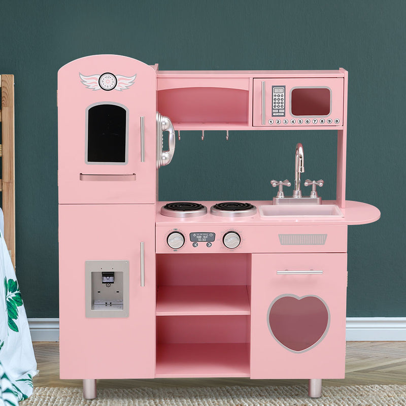 Kids Kitchen Set Pretend Play Food Sets Childrens Utensils Wooden Toy Pink