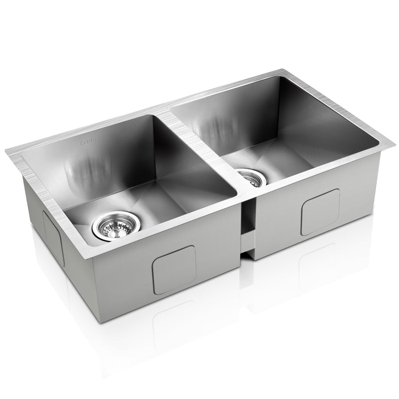 Stainless Steel Kitchen Sink 770X450MM Under/Topmount  Double Bowl Silver