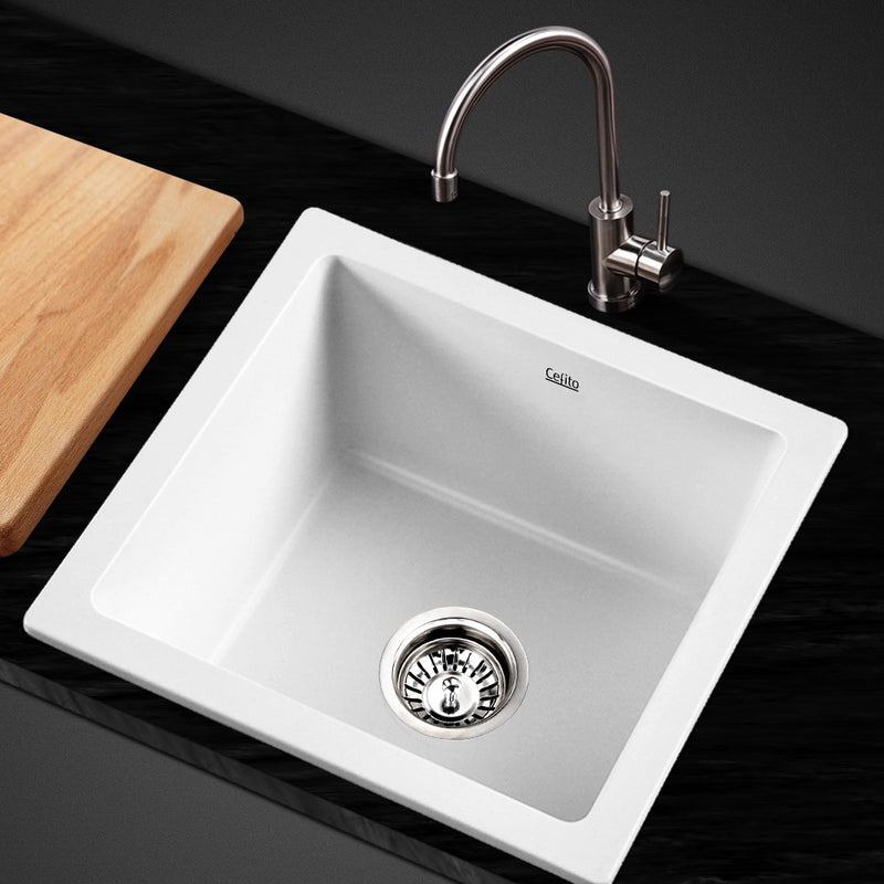 Stone Kitchen Sink 450X450MM Granite Under/Topmount Basin Bowl Laundry White