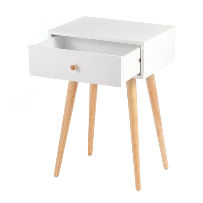 Bedside Table 1 Drawer - White/Walnut - 40x30x60cm