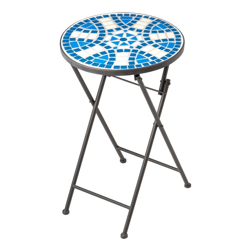 Mosaic Outdoor Foldable Side Table - Blue - 53x35cm
