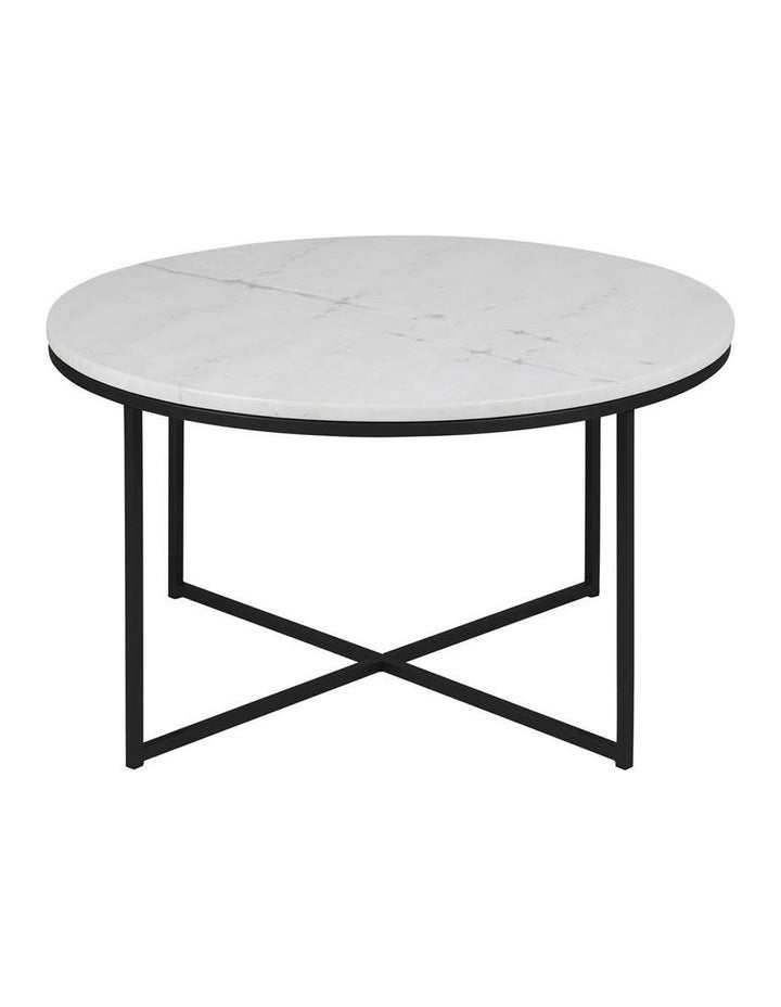 Marble Round White Coffee Table With Black Frame 80x46cm
