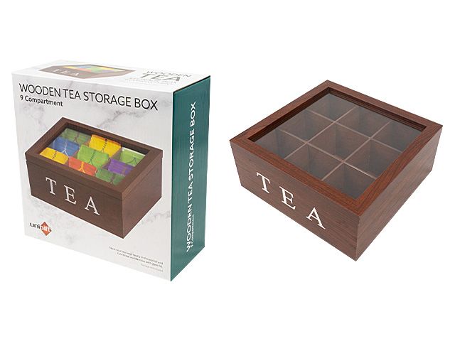 Wooden Tea Storage Box - Brown - 9 Compartment