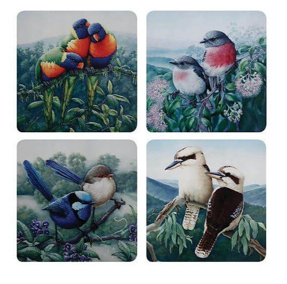 Maxwell & Williams Birds of Australia 10YR Anniversary Coasters 10.5cm Set of 4 Assorted - Cork Back
