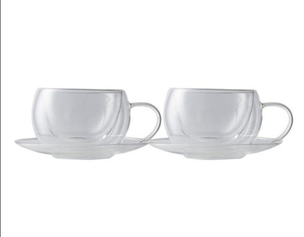 Maxwell & Williams Blend Double Wall Cups & Saucer 80ml Set of 2