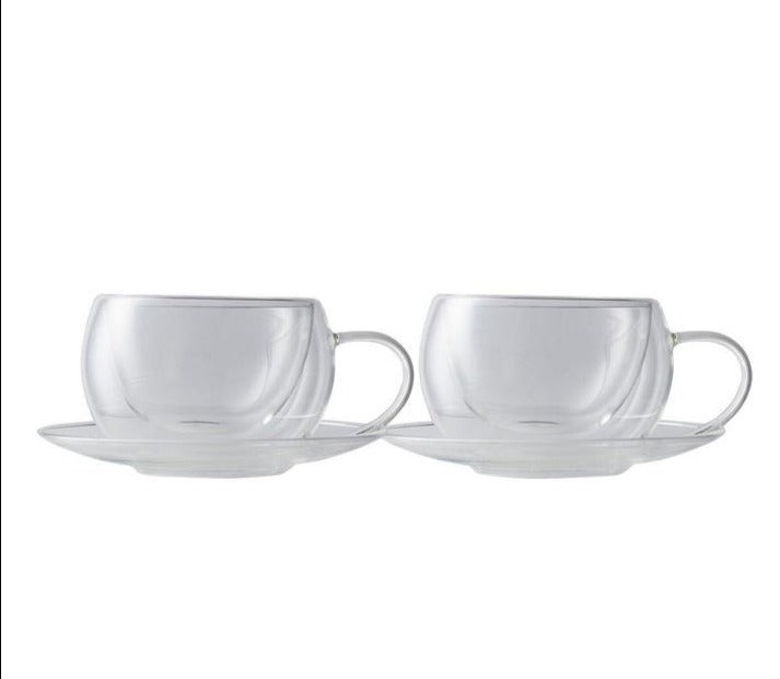 Maxwell & Williams Blend Double Wall Cups & Saucer 270ml Set of 2