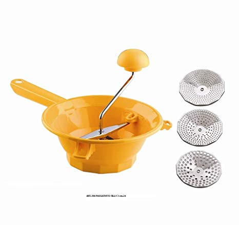 Tilly3 Orange Plastic Moulin/Vegetable Mill With 3 Stainless Steel Discs (Made in Italy)