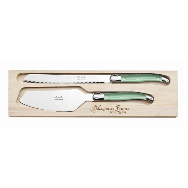 Laguiole Jean Neron Cake Slicer & Bread Knife Set - Green