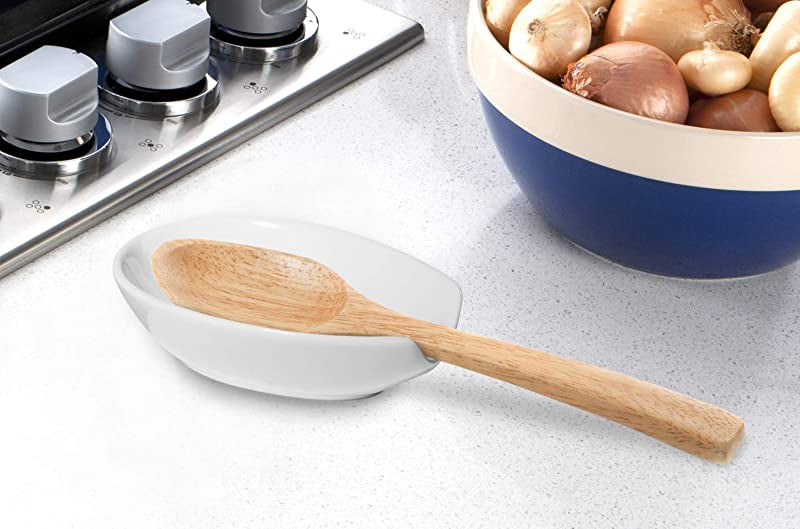 Oggi Spooner Ceramic Spoon Rest - White - 13.5x9cm