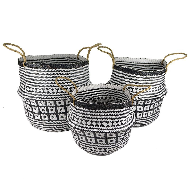 Belly Basket With Handles - White/Black - Medium - 35x30cm