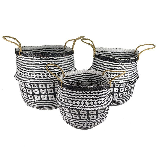 Belly Basket With Handles - White/Black - Large - 38x30cm