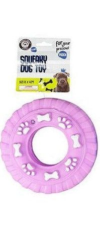 Vinyl Squeaky Truck Tyre Pet Toy - Purple/Red/Blue