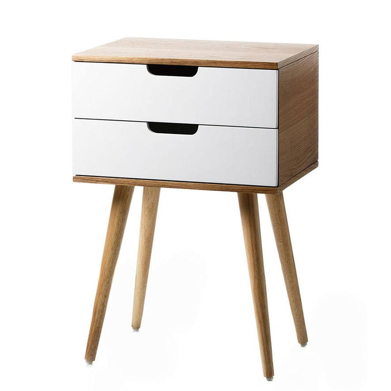 Louis 2 Drawer Side Table - Natural/White - 40x30x60cm