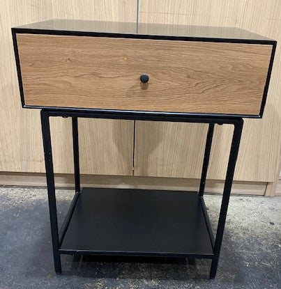 Bedside Table 1 Drawer/1 Shelf - Natural/Black - 40x30x57cm