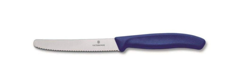 Victorinox Tomato & Sausage, Round Tip, Wavy Edge Knife 11cm - Blue