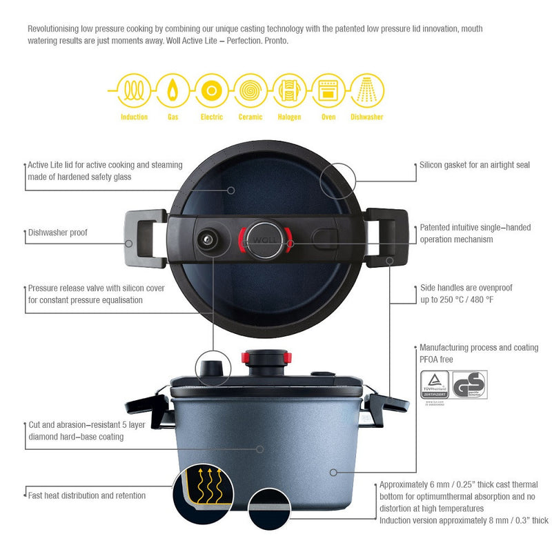 Woll Diamond Active Lite Fixed Handle Induction Low Pressure Casserole With Lid 28cm/5.5L