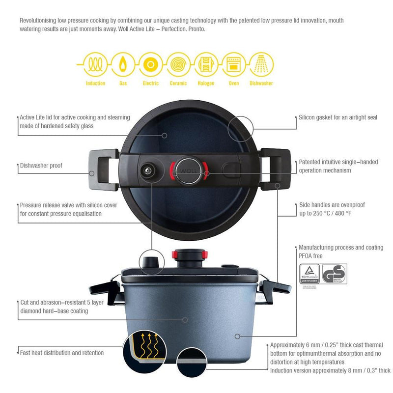 Woll Diamond Active Lite Fixed Handle Induction Low Pressure Pot With Lid 24cm/5L